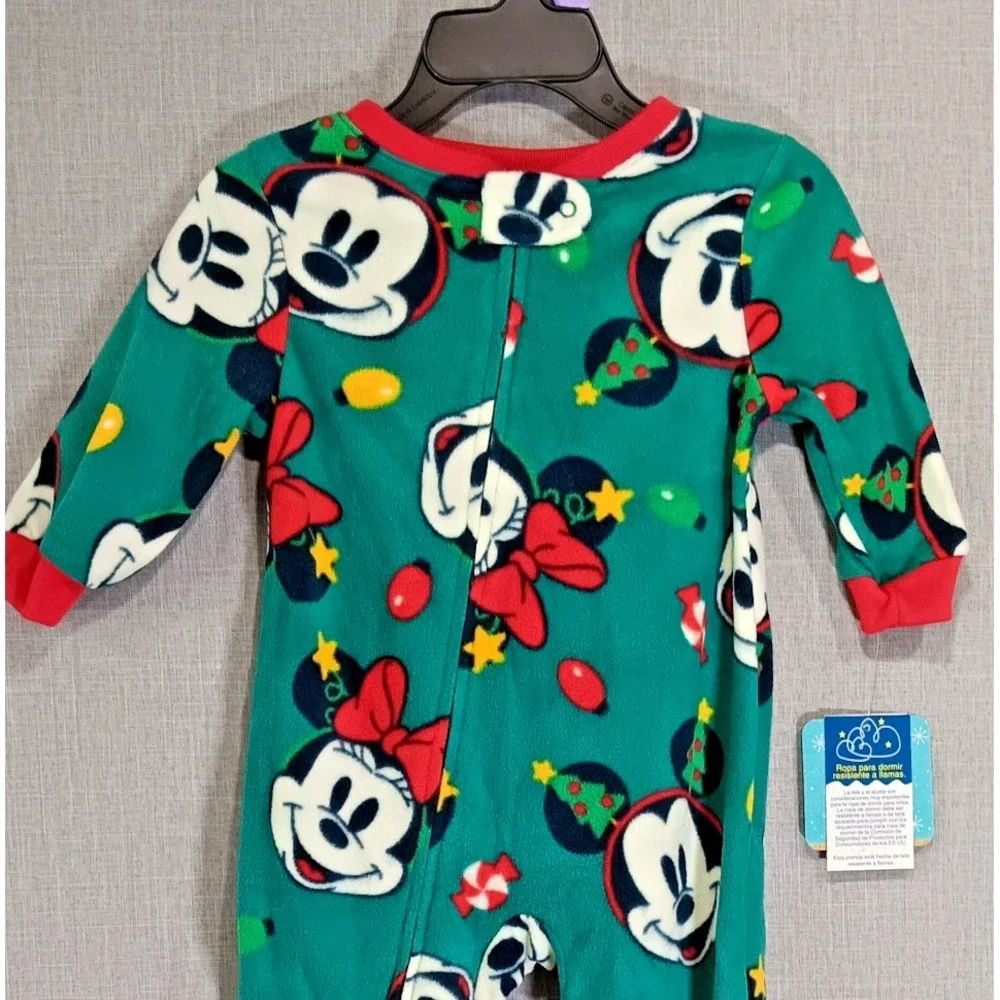 NWT Disney Mickey Minnie Mouse‎ Christmas Fleece Pajamas 12M Footed Sleeper PJs